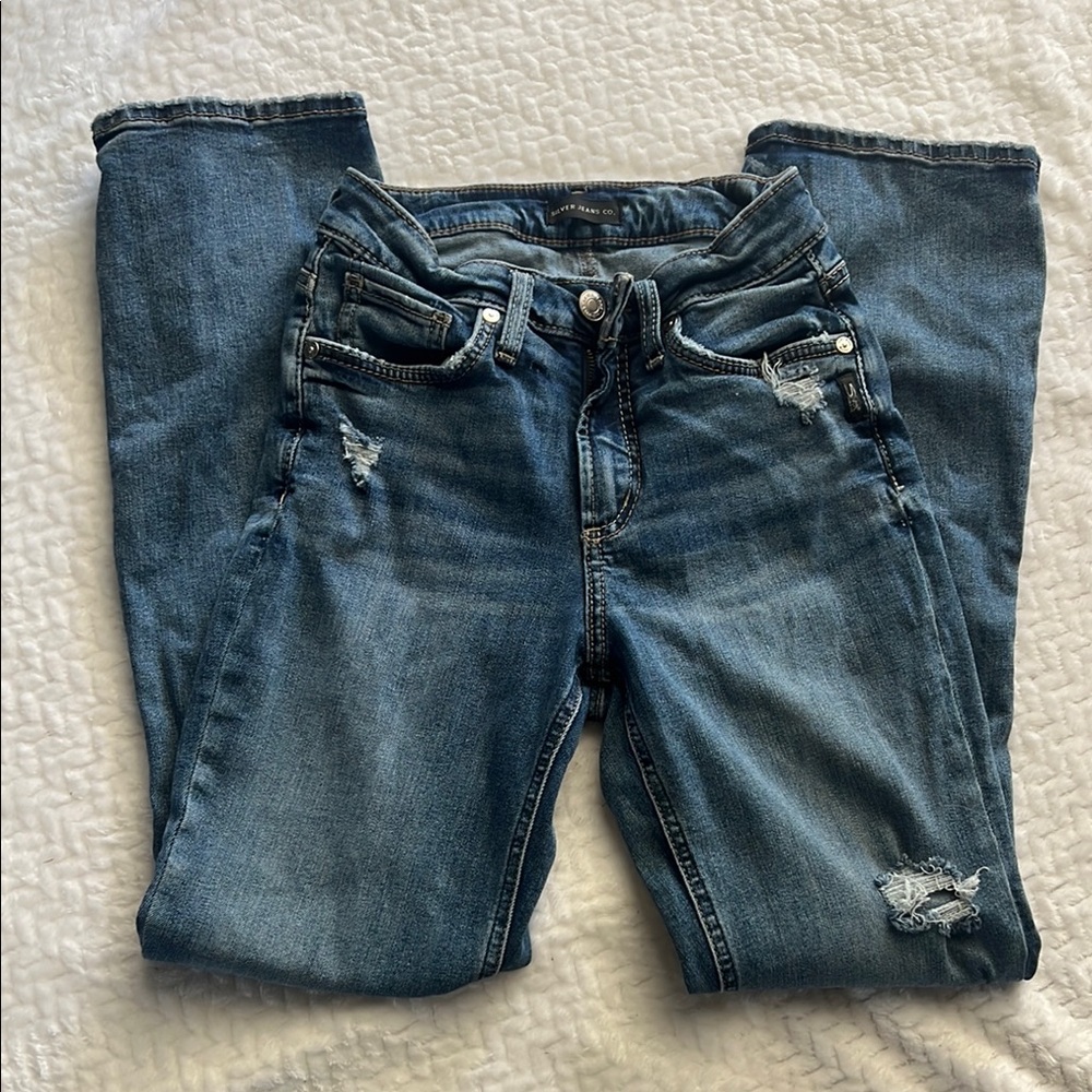 Silver Jeans Blue Skinny Distressed Denim